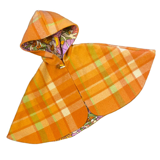 Vintage Blanket Woollen Cape - Orange