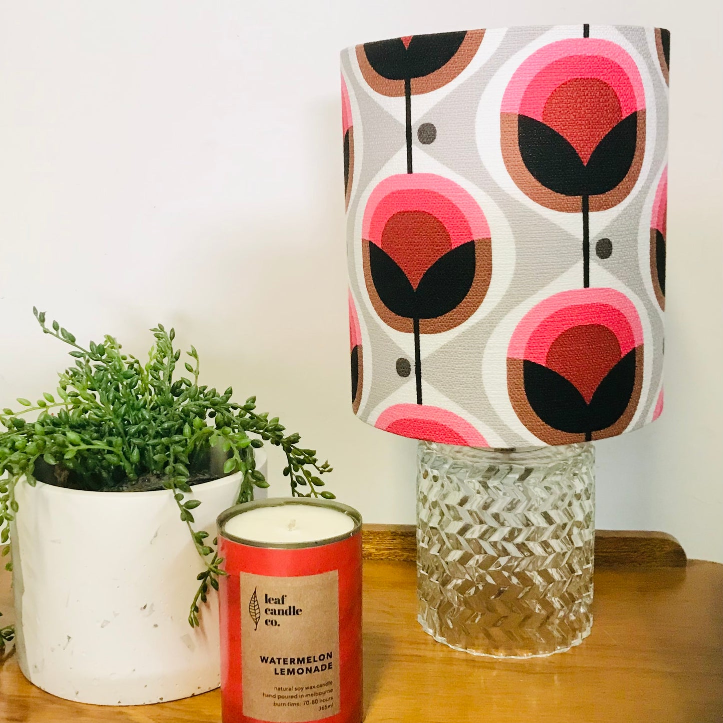 Custom Lamp Shade only - Barkcloth Geo Flower in Pink