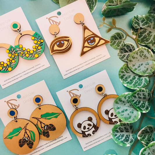 Handpainted Laser Cut earrings - Novelty Studs