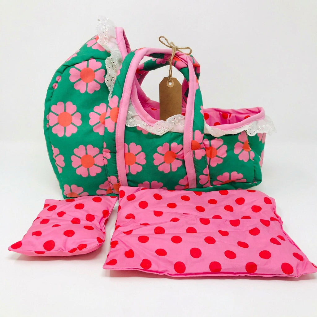 Cloth Carrier Dolls Basket Set with Blanket and Pillow