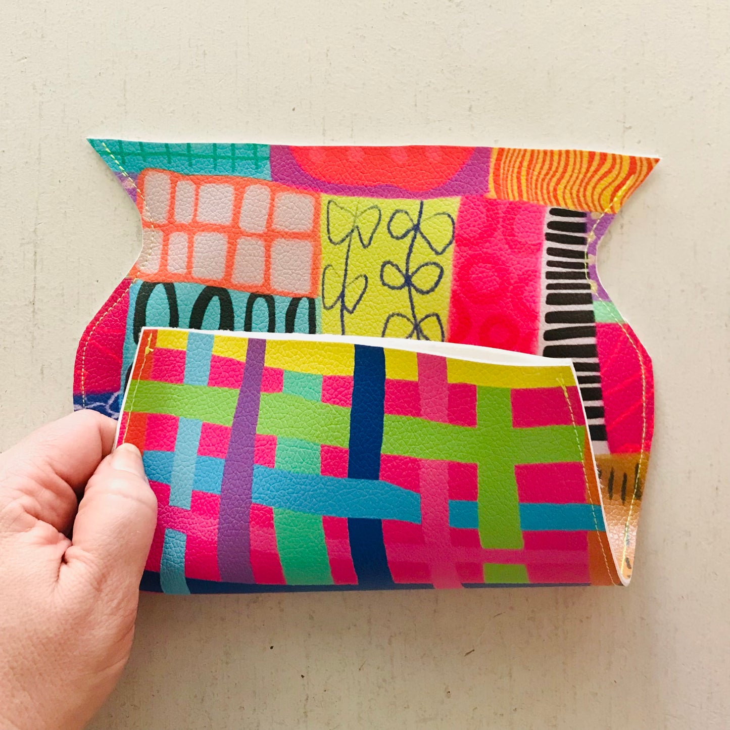 Hand Painted Vegan Leather Flat Vase