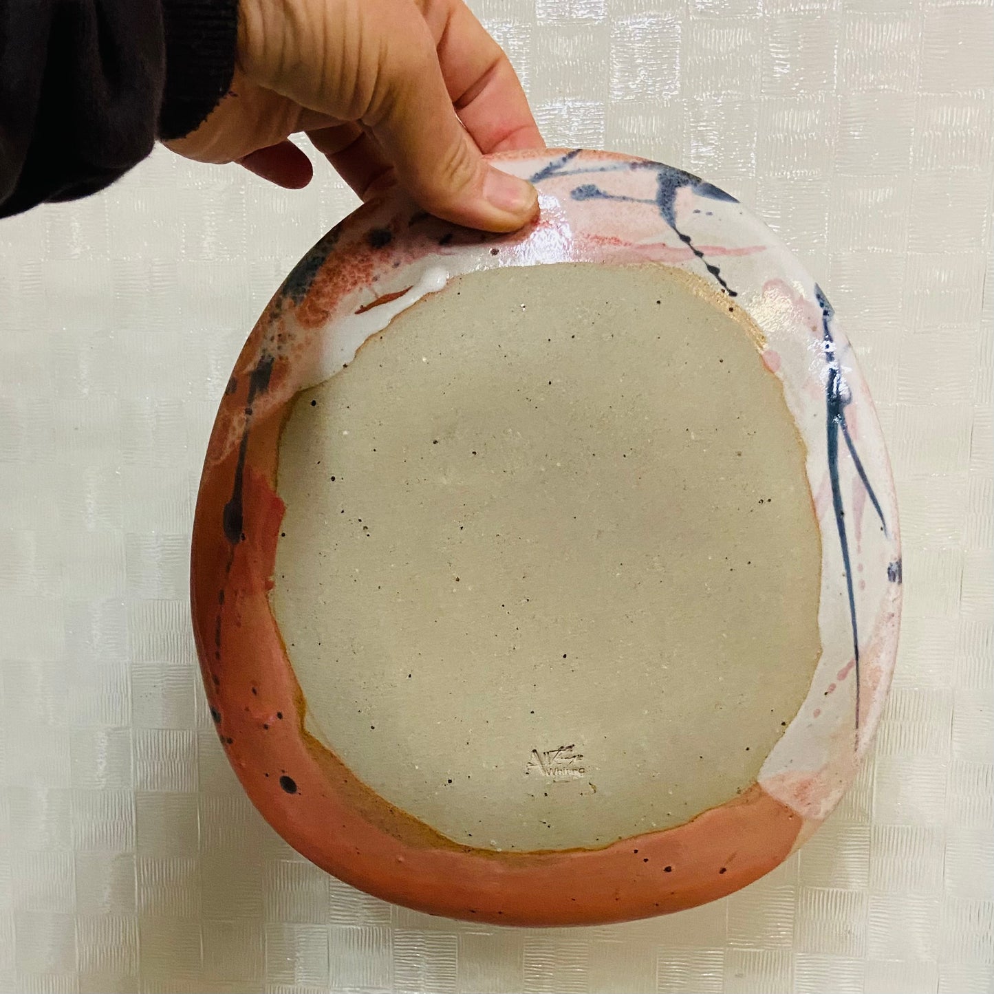 Handcrafted Pottery HSP Plates - Orange, White, yellow with Black Dots