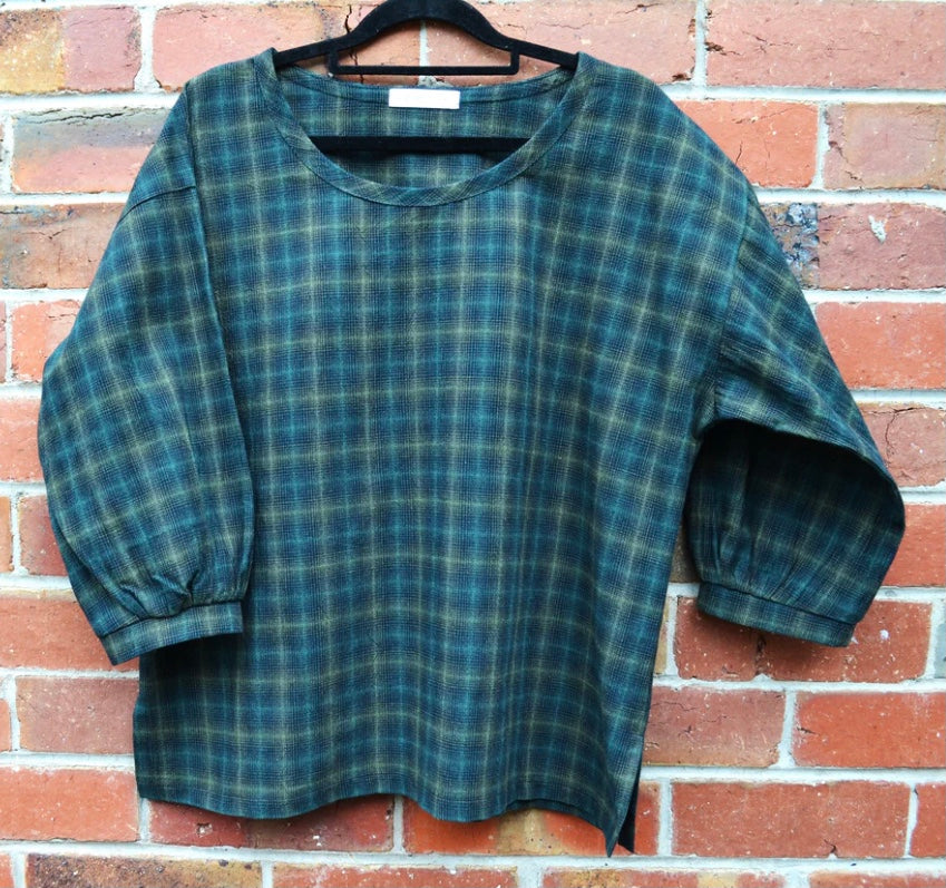 Women's Handmade Poet Top - Forest Check