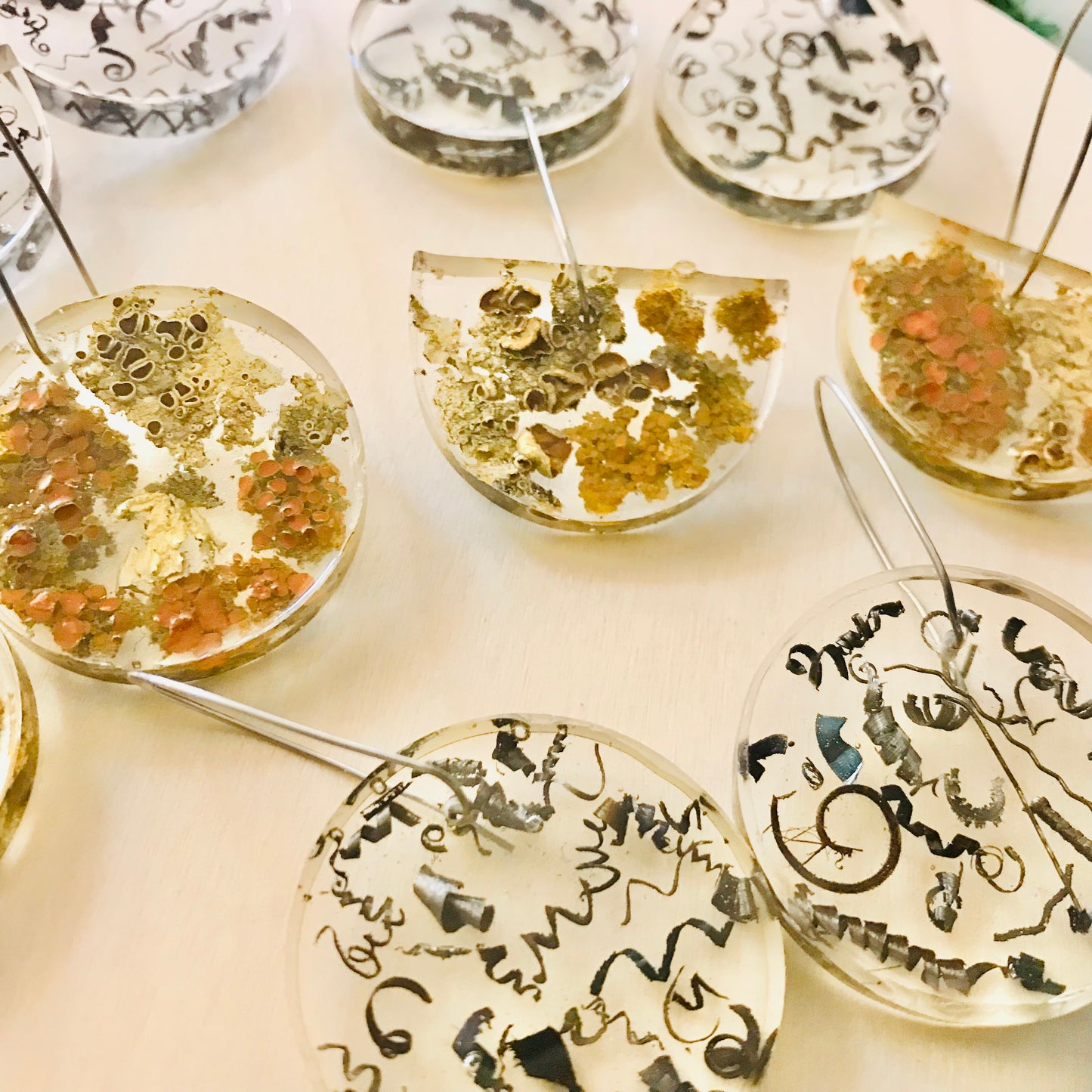 Clear Resin Lichen & Metal Shaving Earrings (large)
