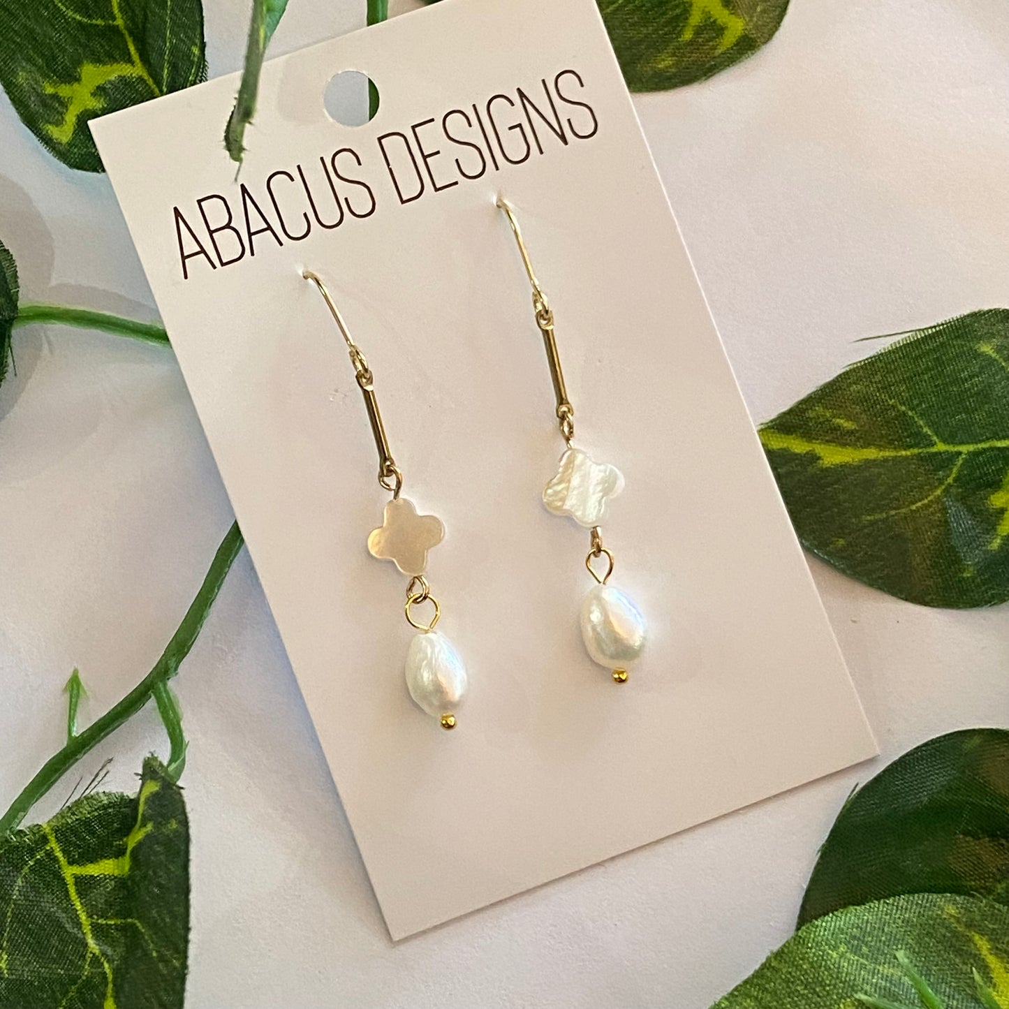 Pearlescent & Brass Dangle Earrings