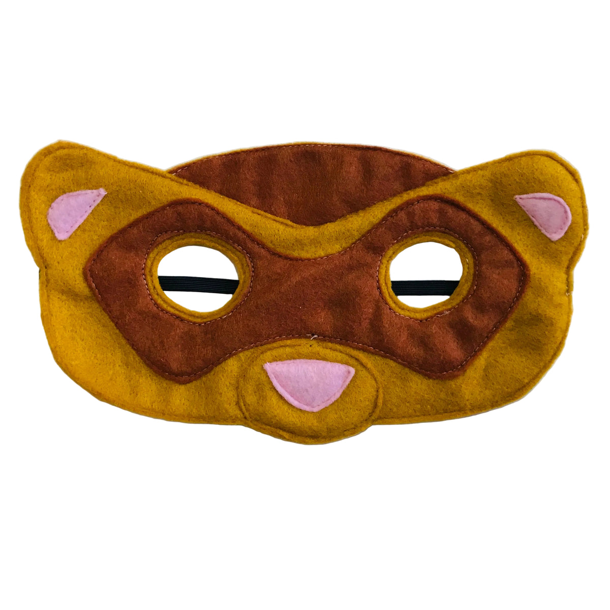 Children's animal mask with brown and yellow colors on a white background
