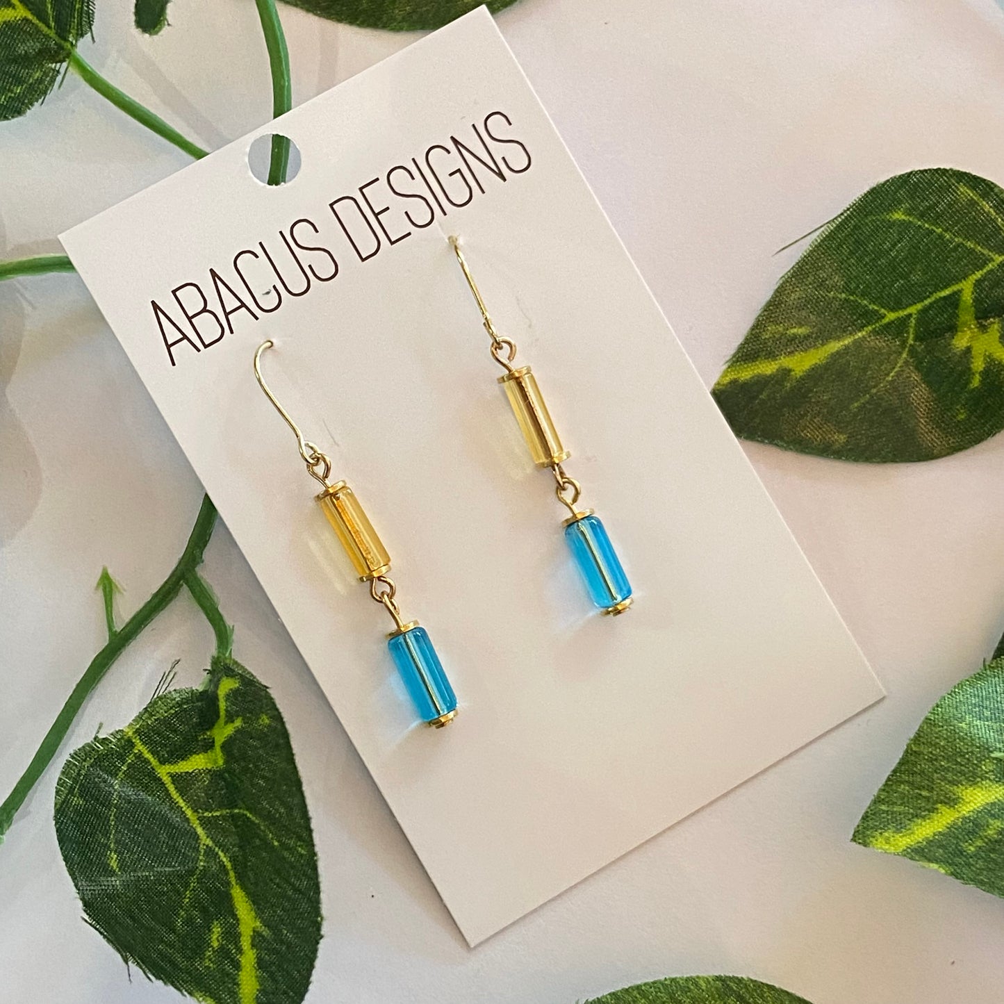 Colourful Glass & Brass Dangle Earrings