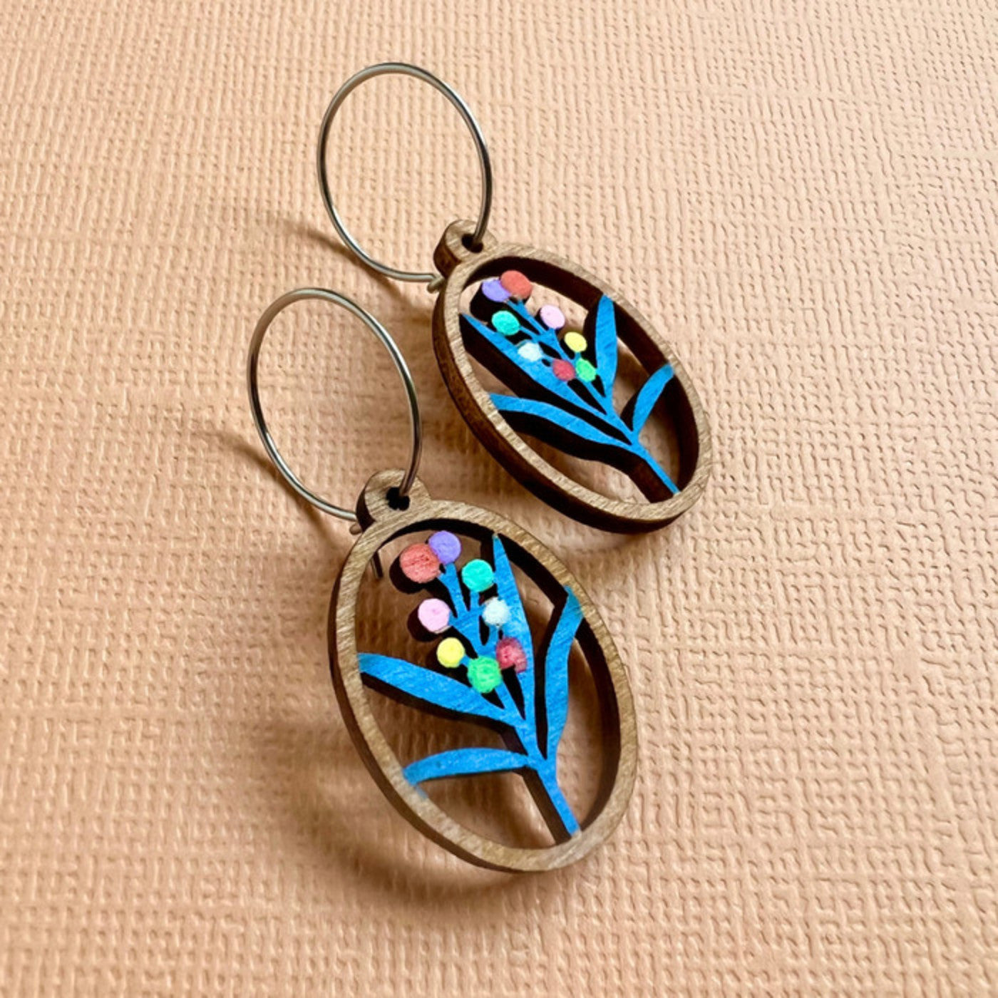 Australian Gum Bloom Hand-painted Wood Earrings