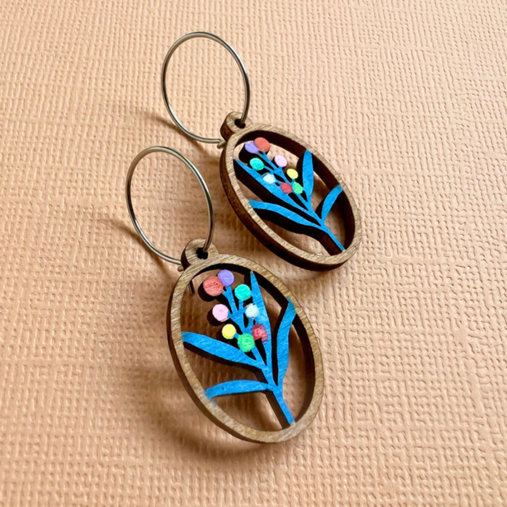 Australian Gum Bloom Hand-painted Wood Earrings