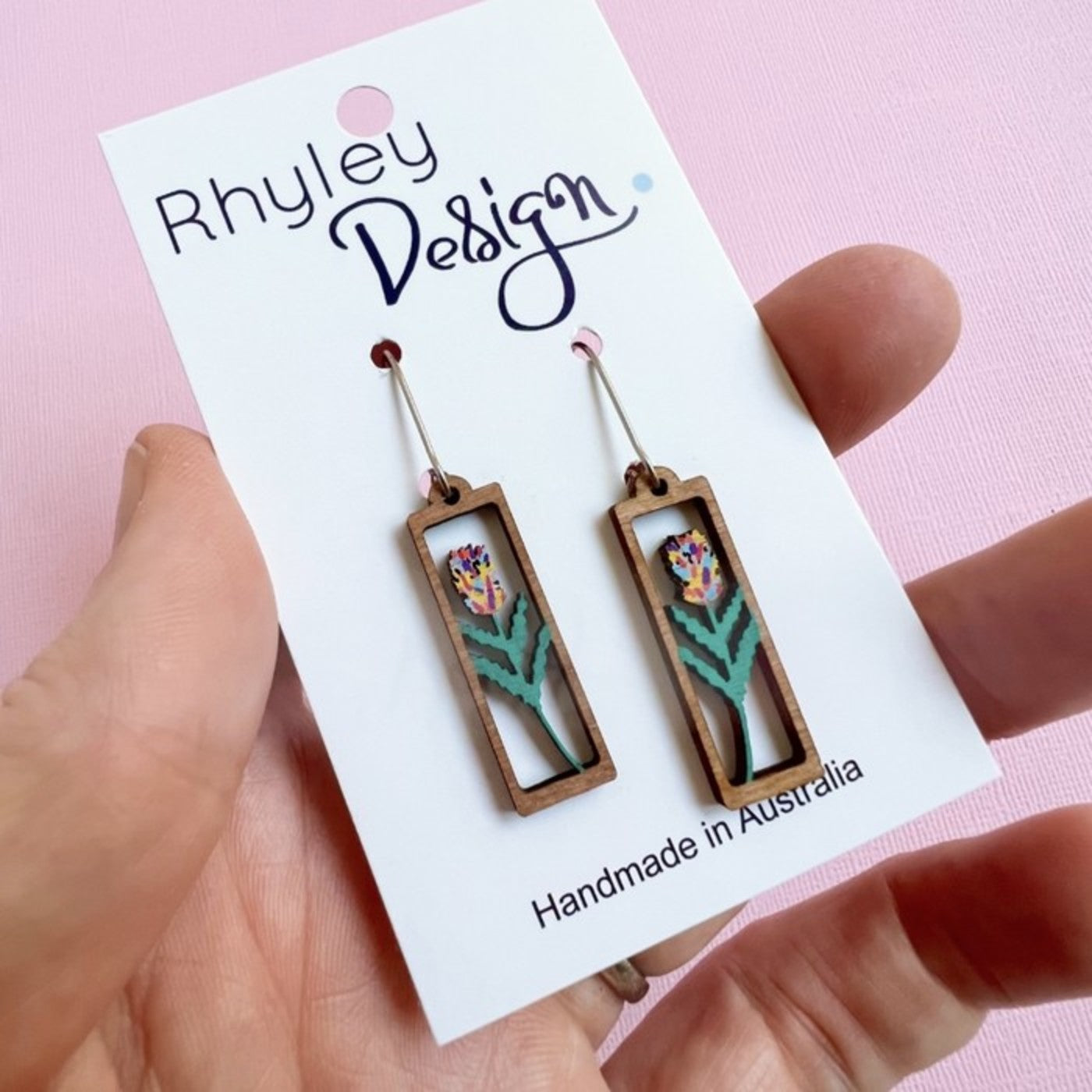 Banksia Stem Hand-painted Wood Earrings
