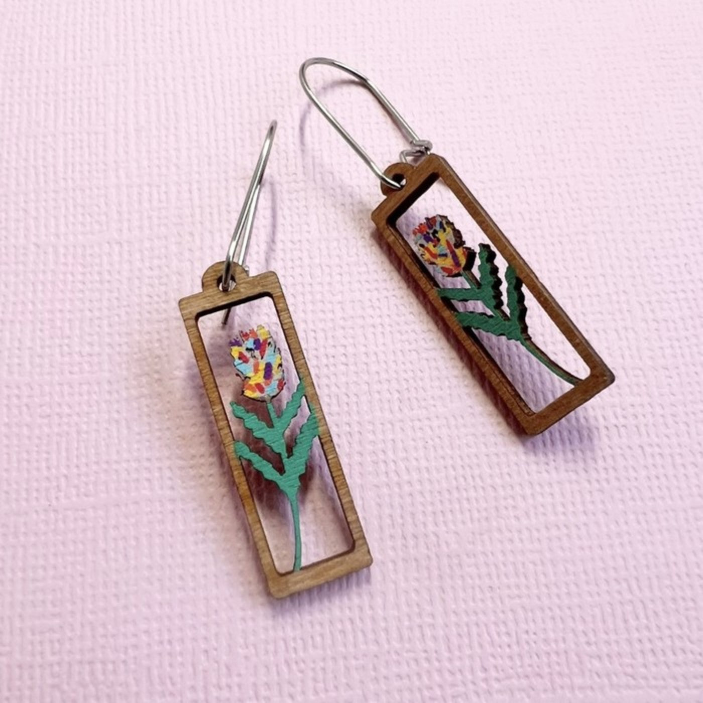 Banksia Stem Hand-painted Wood Earrings