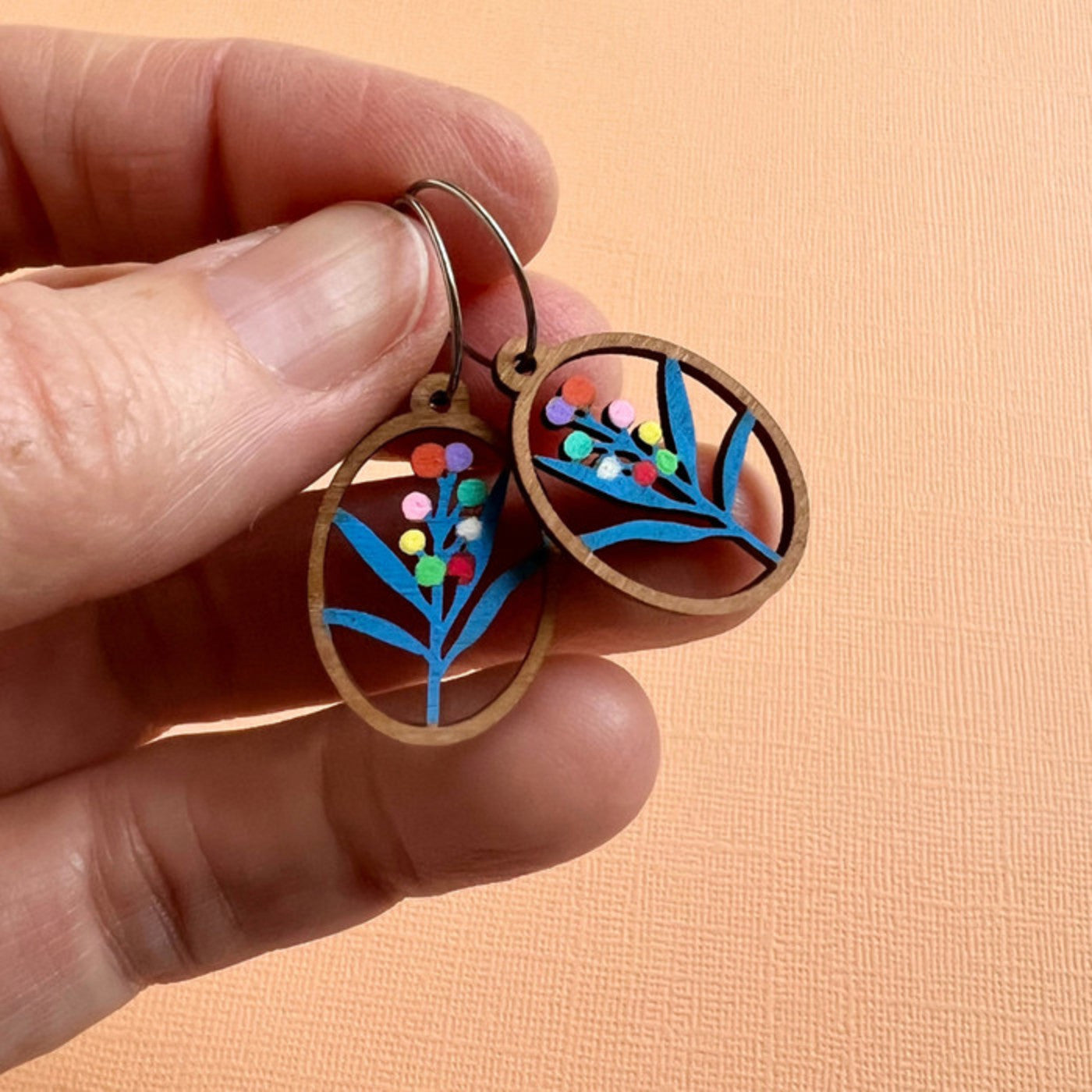 Australian Gum Bloom Hand-painted Wood Earrings