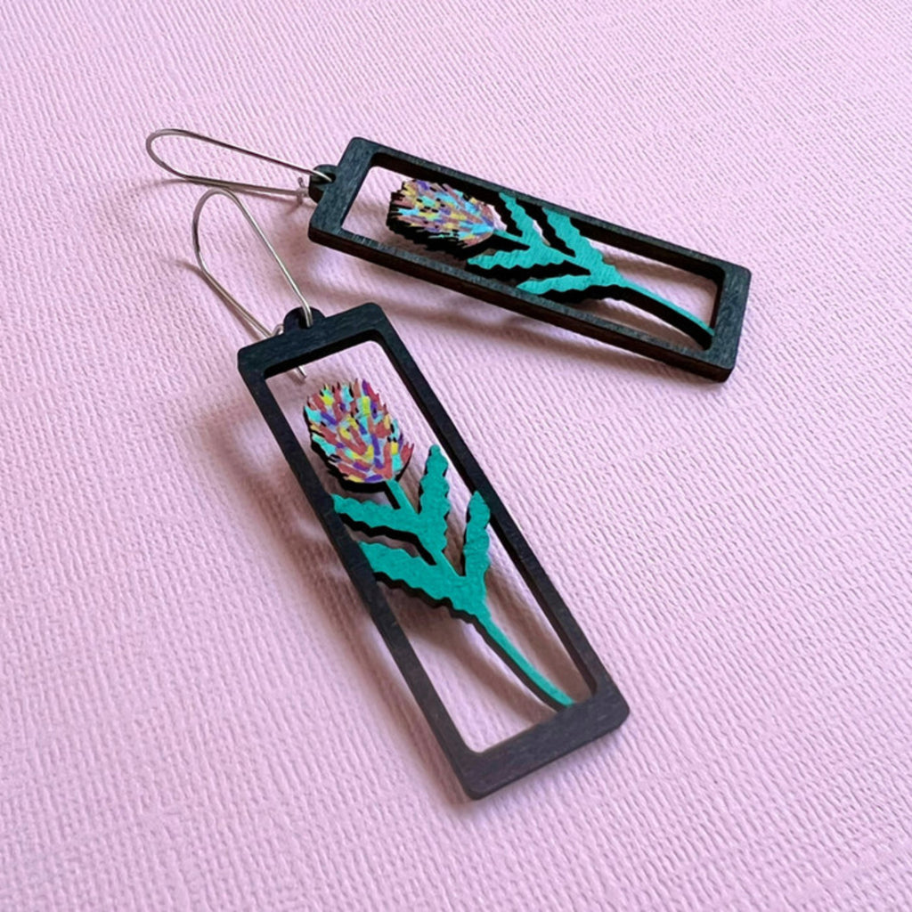 Banksia Stem Hand-painted Wood Earrings