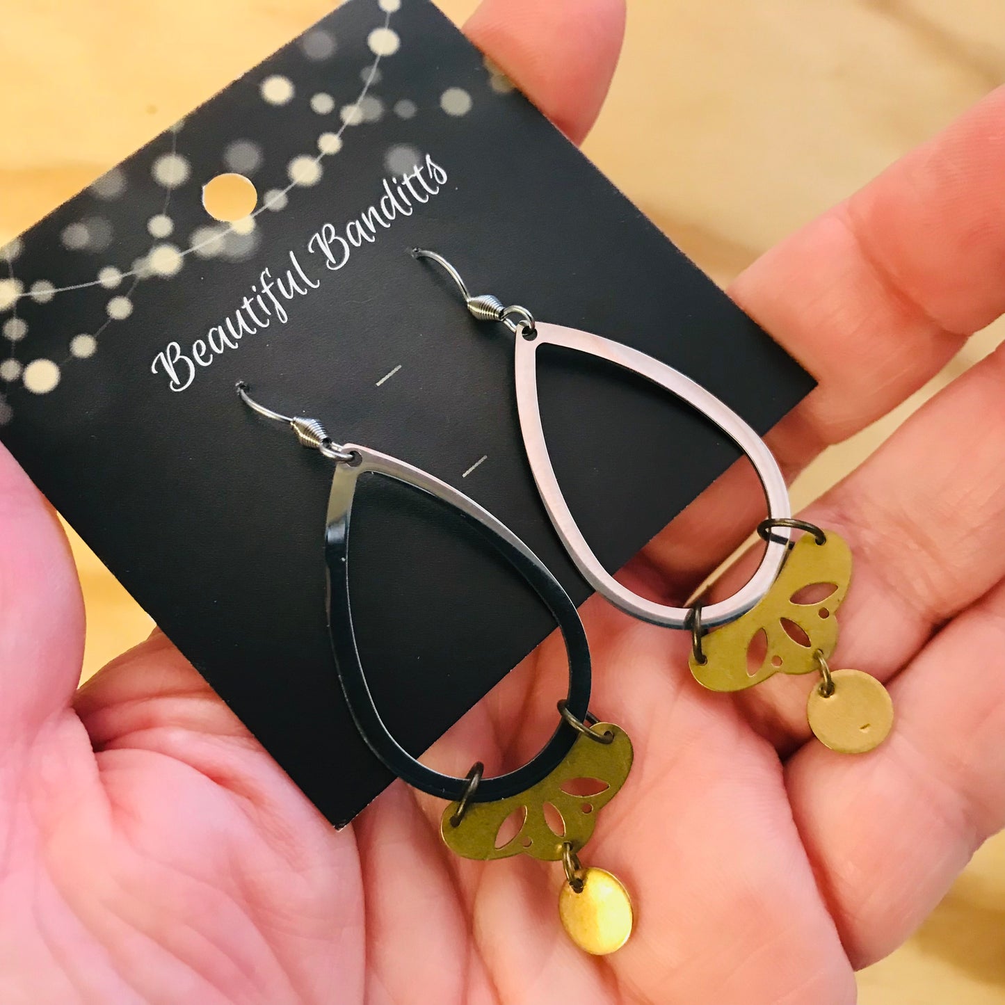 Mixed Metal and Resin Earrings - large