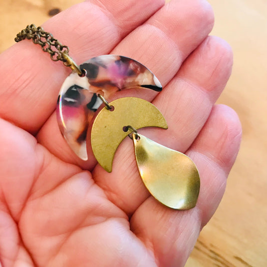 Mixed Metal Necklace - Triple drop Cresent