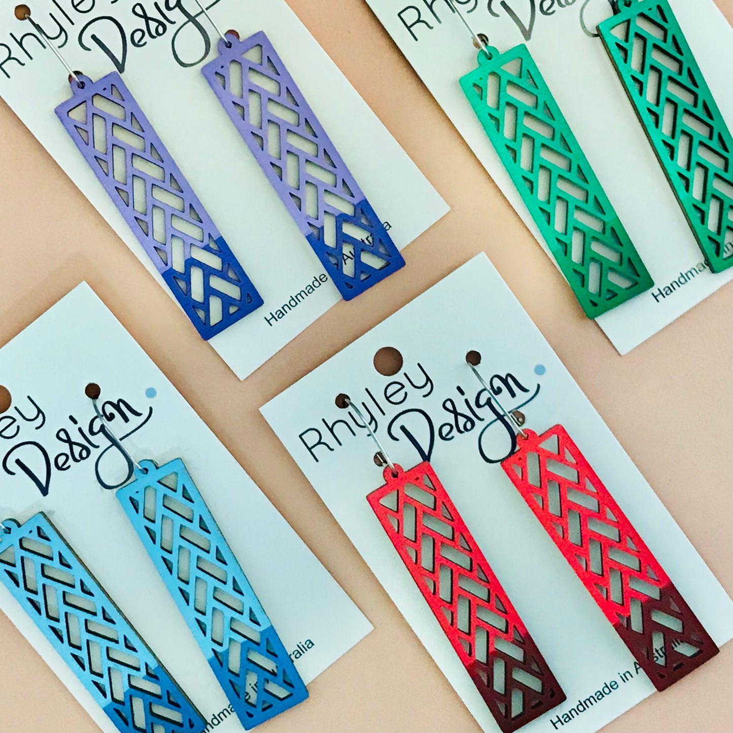 Wooden Boxed Grid Statement Earrings