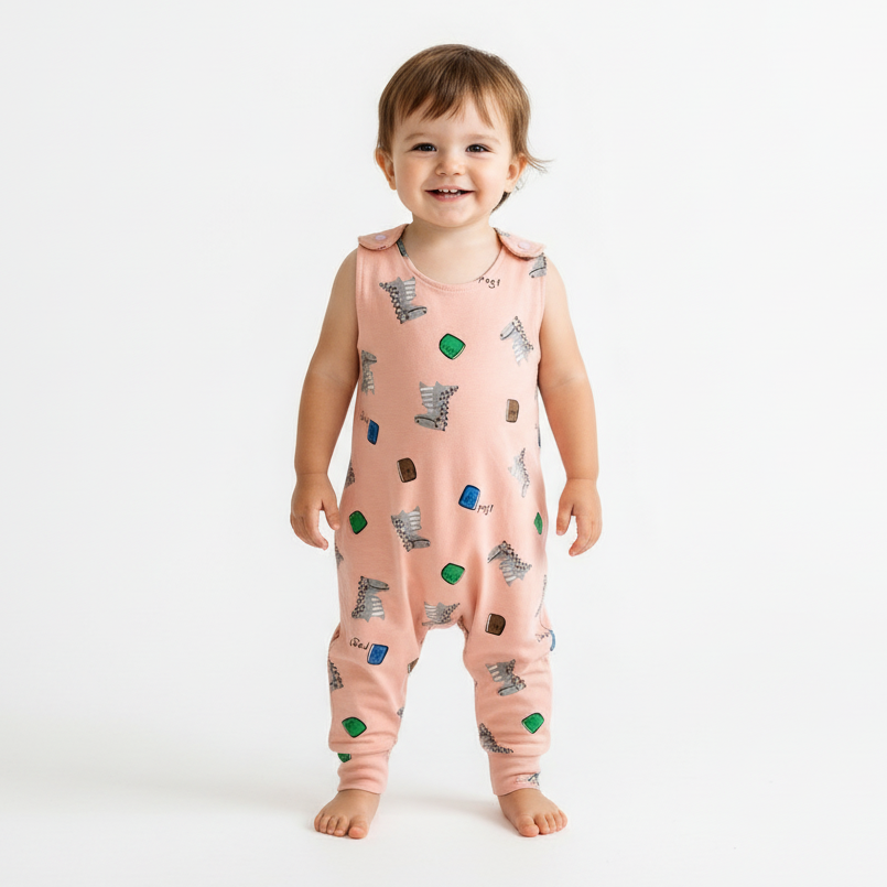 Baby Toddler Long Romper - Pink Crocodiles