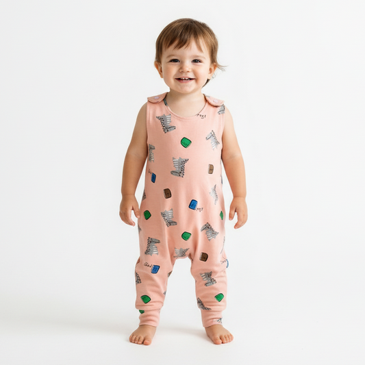 Baby Toddler Long Romper - Pink Crocodiles