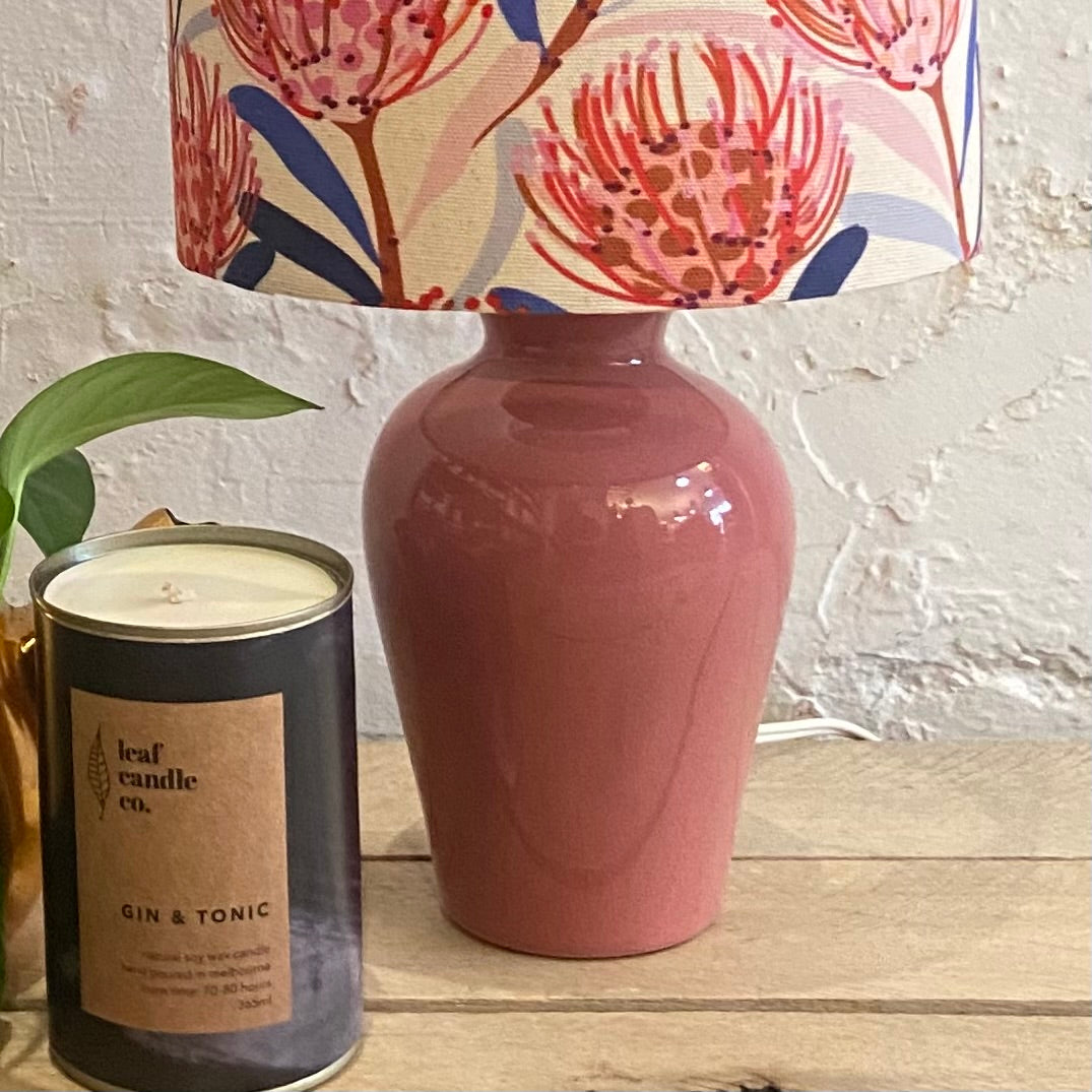 Mulberry Ceramic Lamp with Warratahs Shade