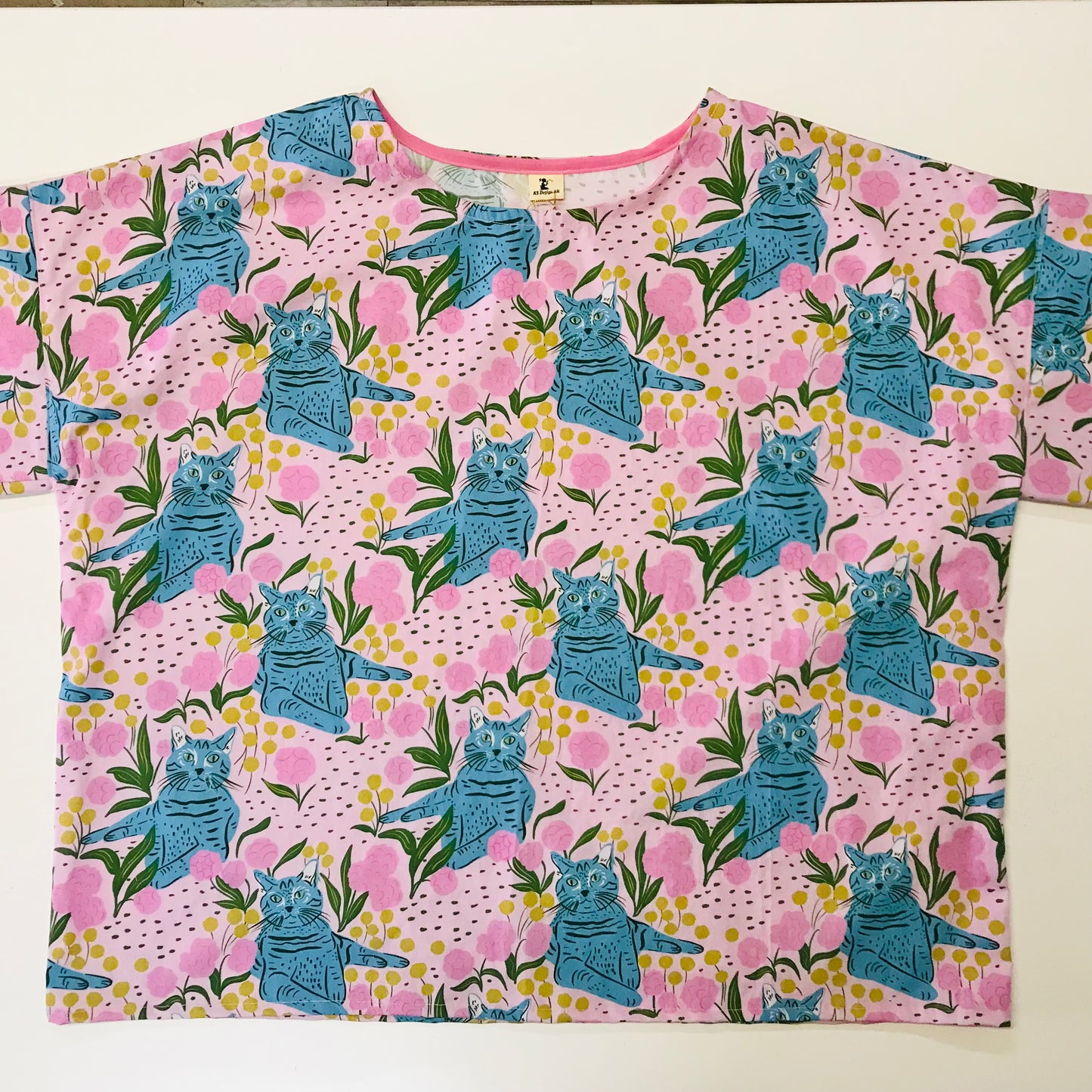 Handmade Women’s Box Top - Blue Cats (M/L)