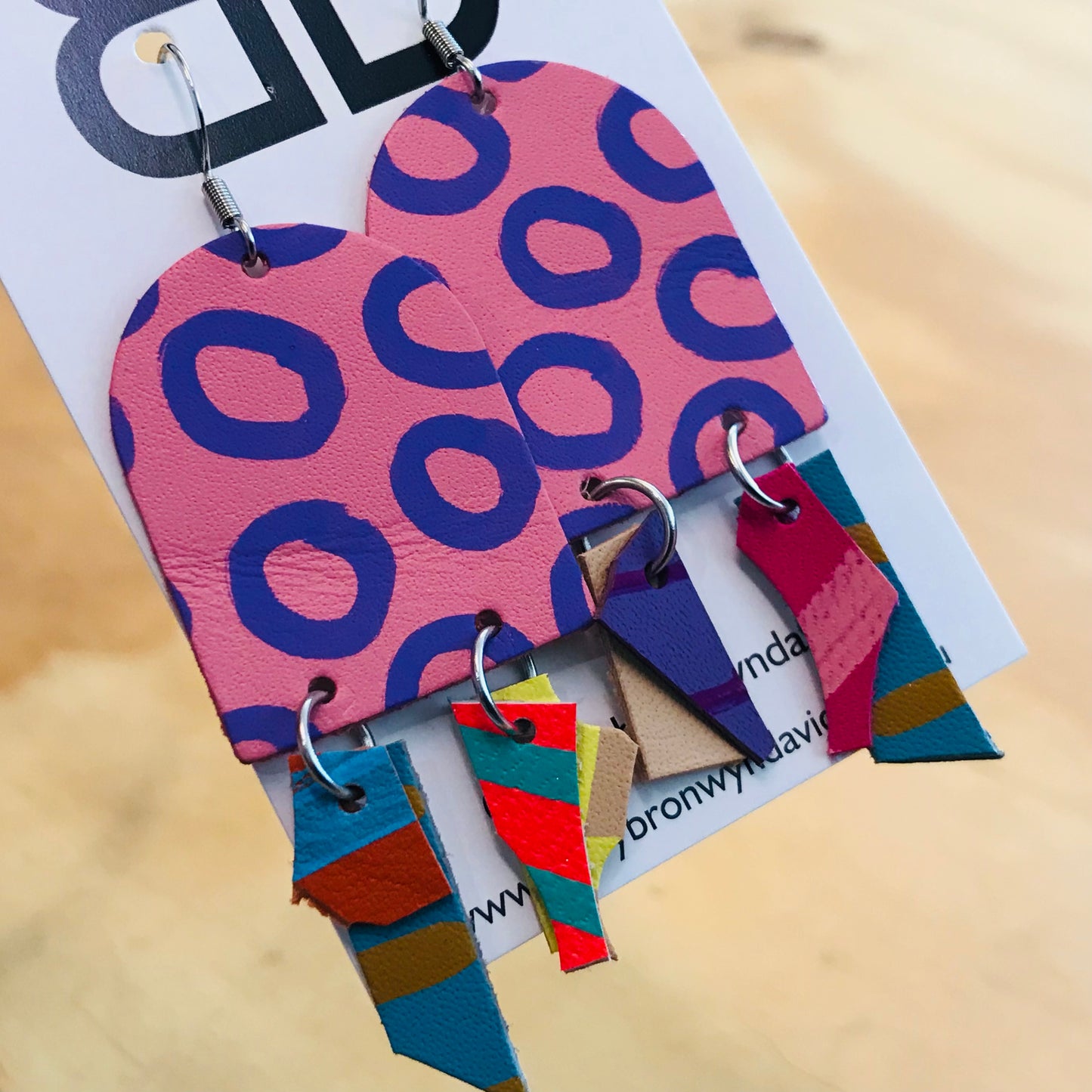 Hand painted leather bold statement earrings - The Squidlets