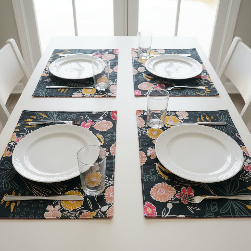 Reversible Placemats - Flower Ink with Musk Reverse (set of 4)