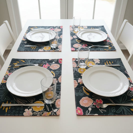 Reversible Placemats - Flower Ink with Musk Reverse (set of 4)