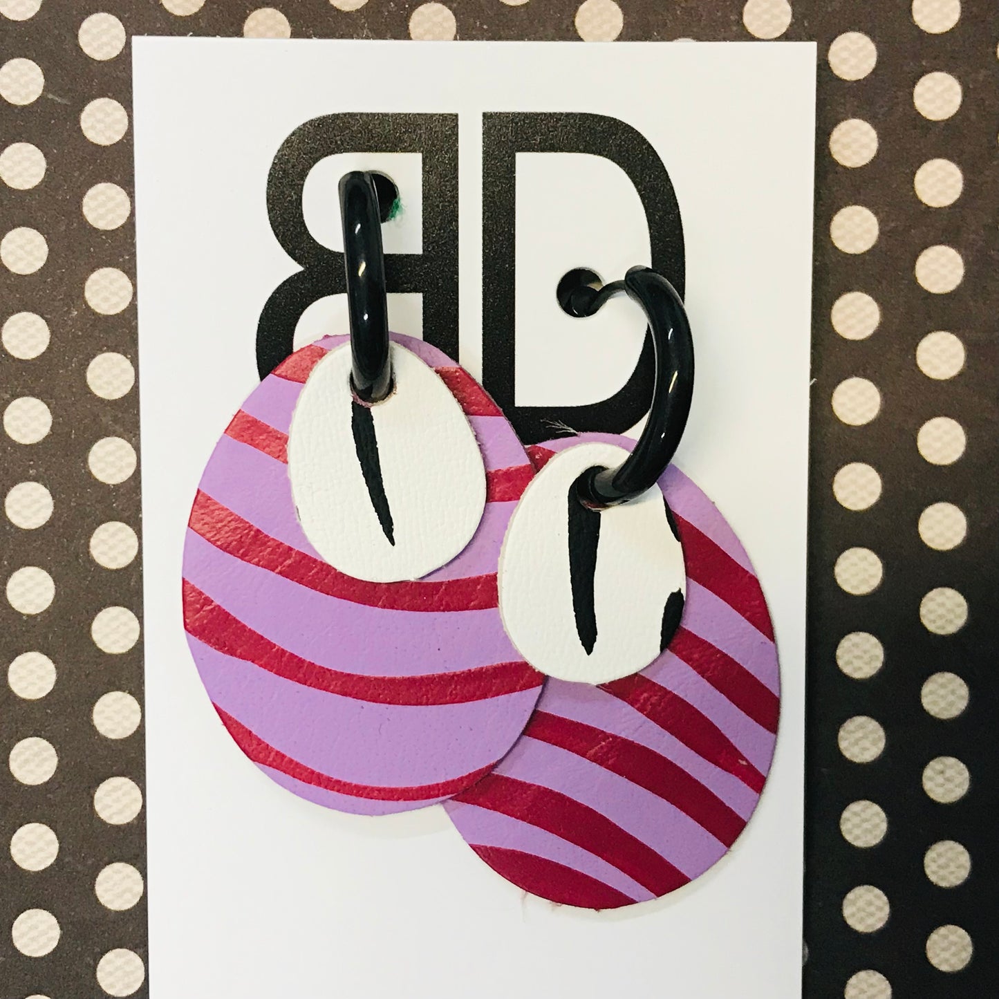 Hand painted leather bold statement earrings - Interchangeable Huggies