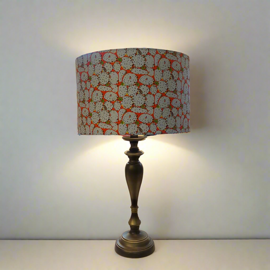 Ornate Pewter Look Table Lamp with Prickly Pear on Orange Shade (pair available)