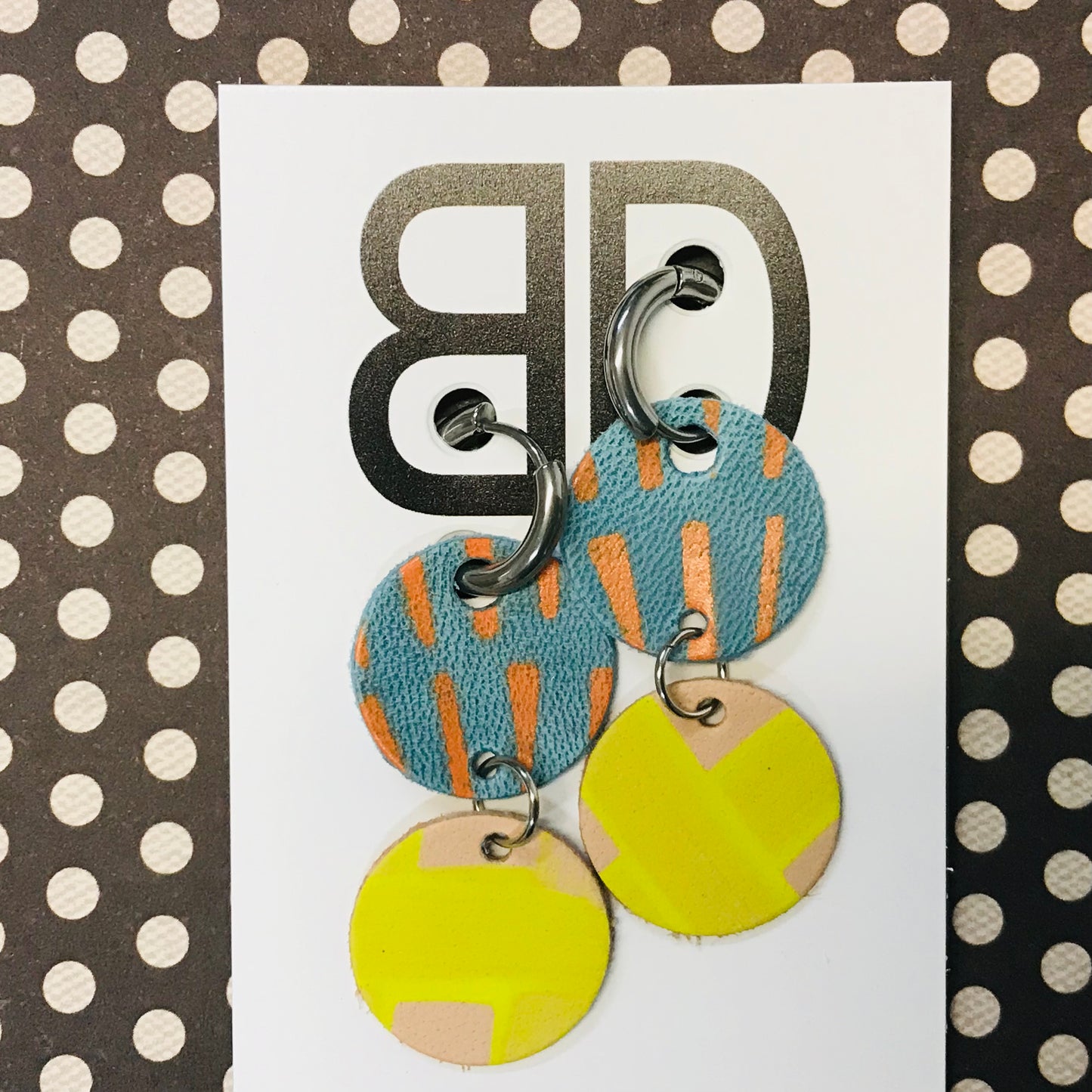 Hand painted leather bold statement earrings - Interchangeable Huggies