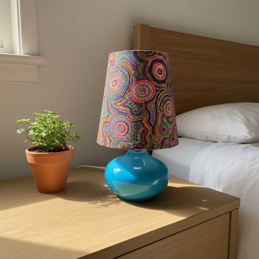 Blue Ceramic Table Lamp with Warlu Warlu Jukurrpa (pair available)