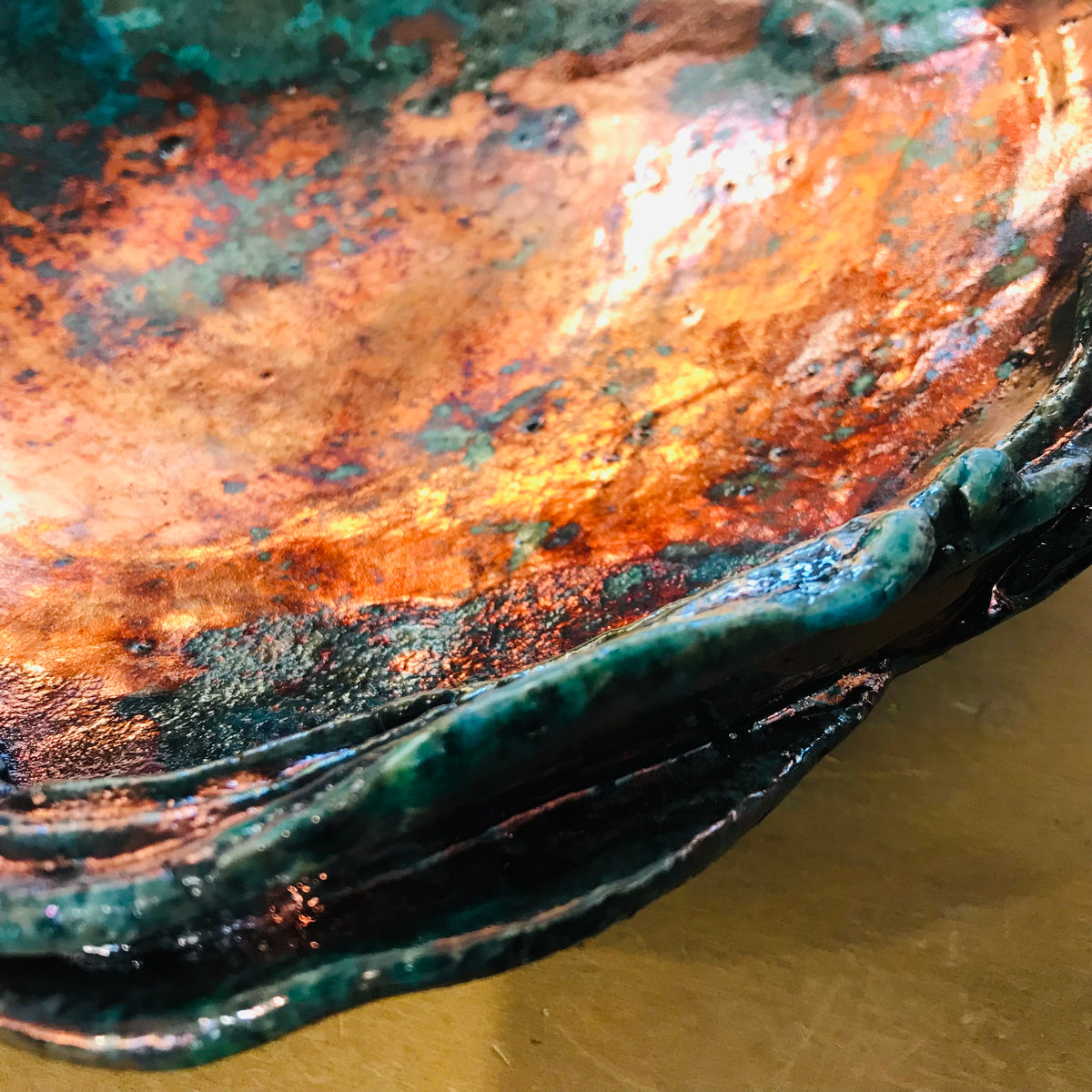 Raku Sculptural Platter - Multi Glazed Lustre