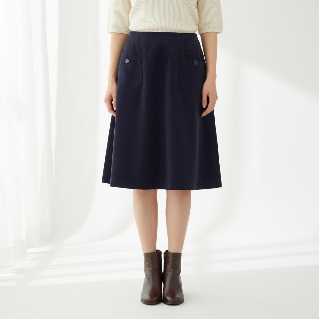 Women's Handmade Corduroy Pocket Skirt - Ink
