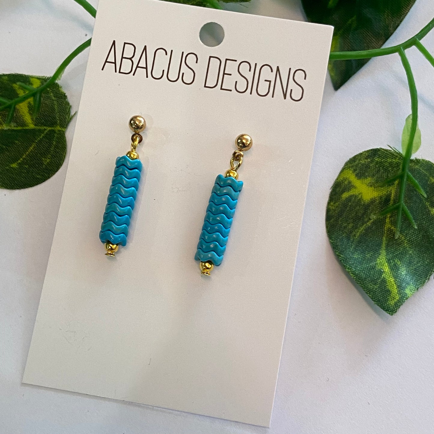 Stacked Beads & Brass Dangle Earrings