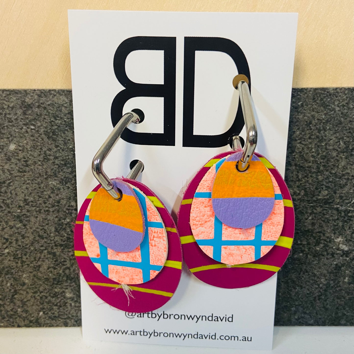 Hand painted leather bold statement earrings - Interchangeable Huggies