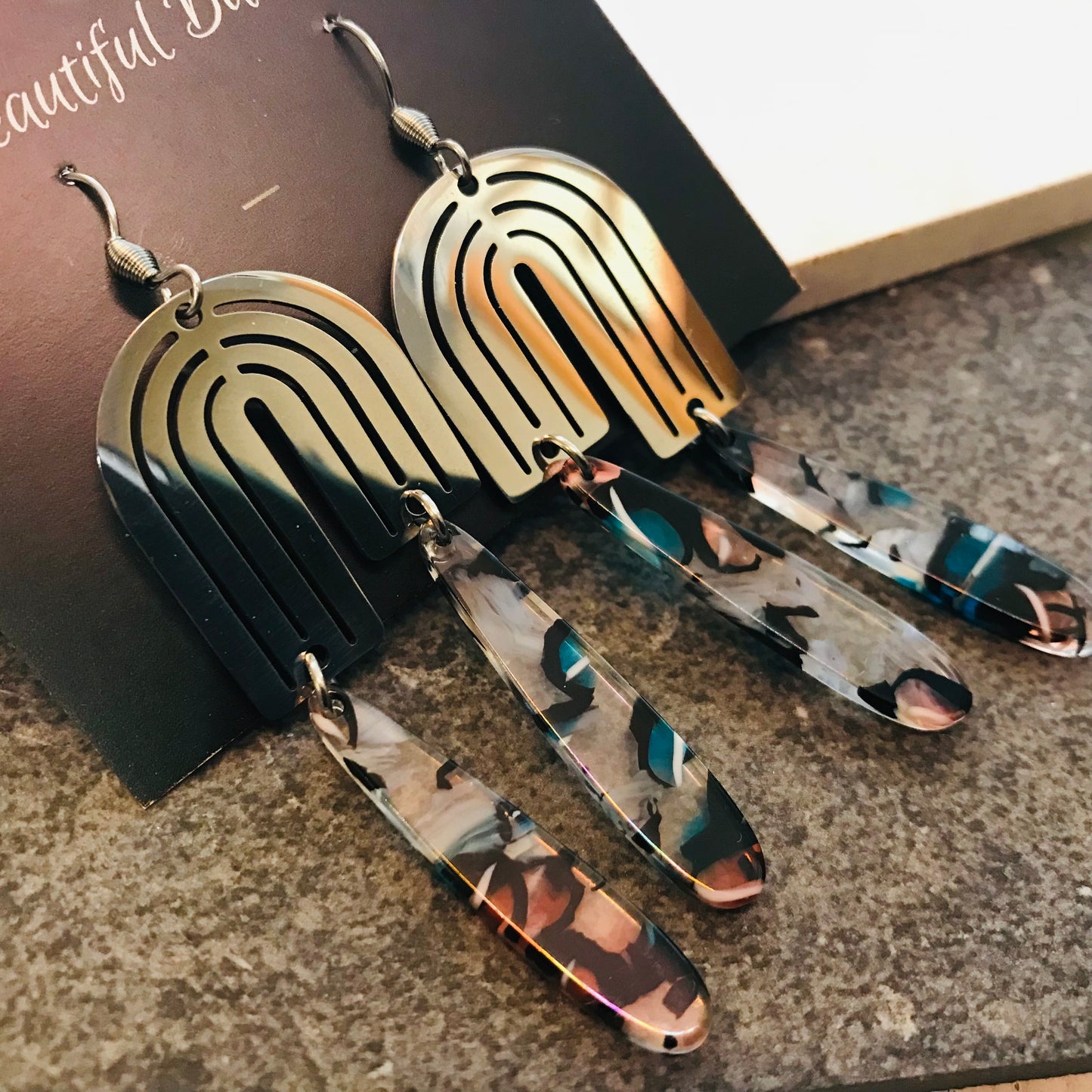 Mixed Metal and Resin Earrings - x-large