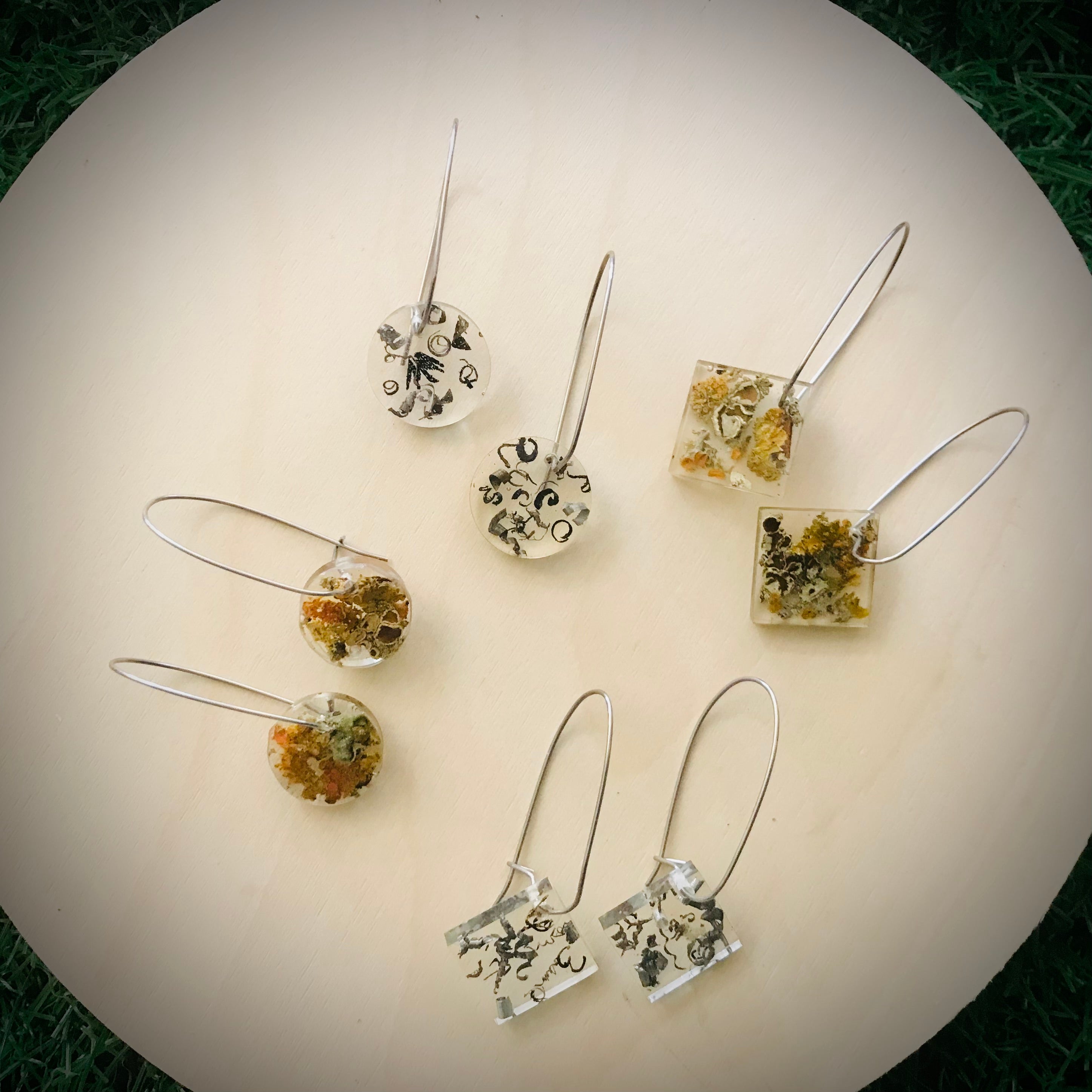 Clear Resin Lichen & Metal Shaving Earrings (small)