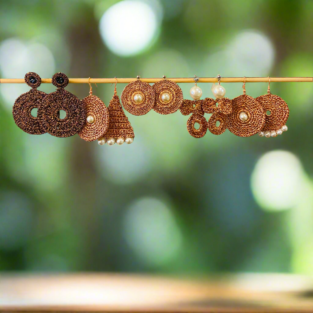 Handcrafted Crochet Earrings - Metallic Copper Range