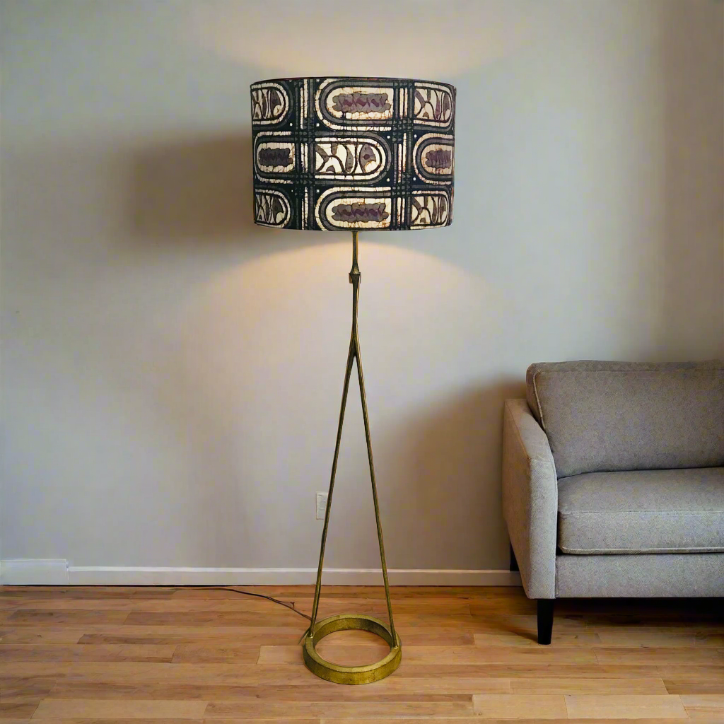 Brass Floor Lamp with Ikat Fabric Shade
