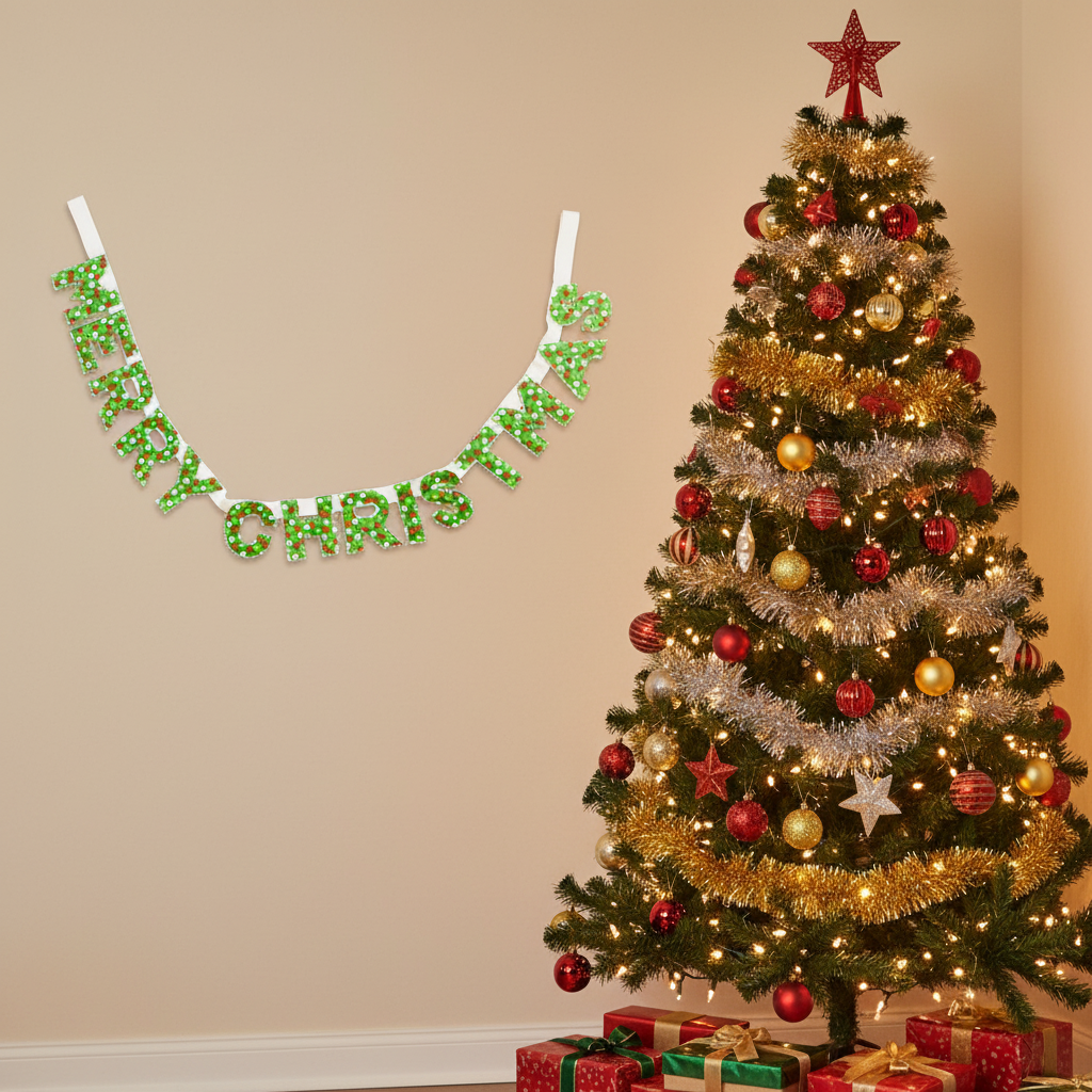 Handmade Fabric Merry Christmas Bunting