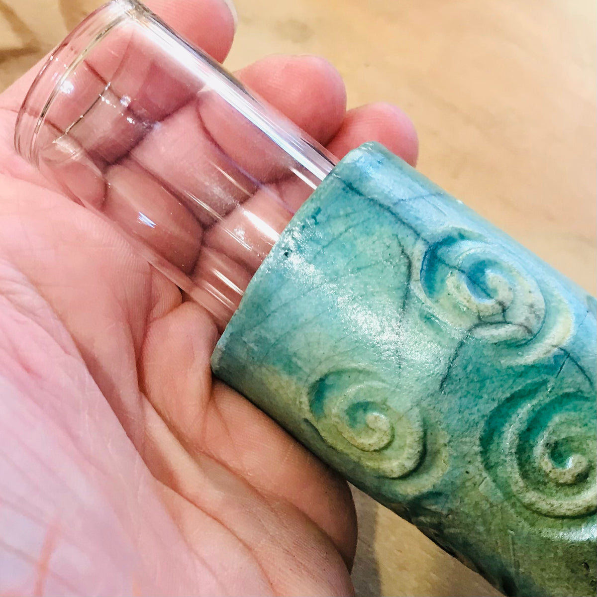 Raku Vase - Small Spiral Embossed Cylinder