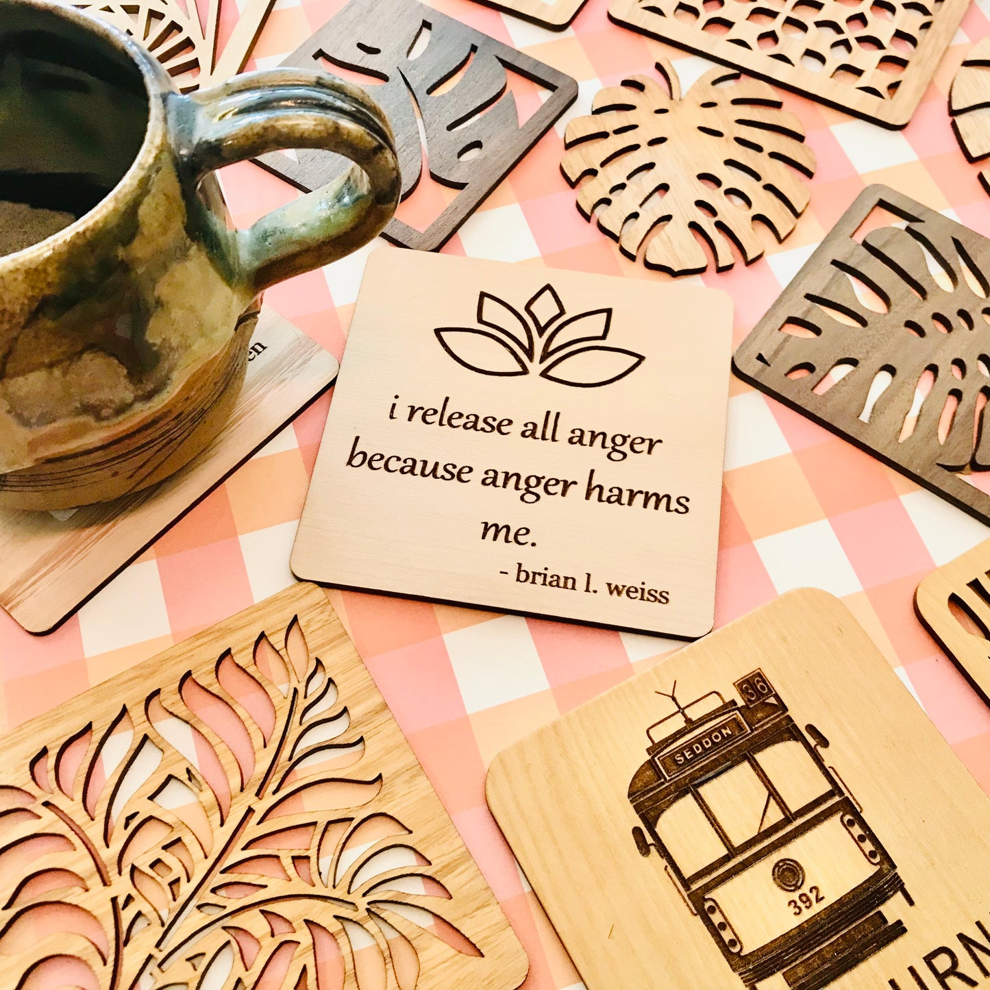 Laser Cut & Engraved Australian Sustainable Timber Individual Coasters