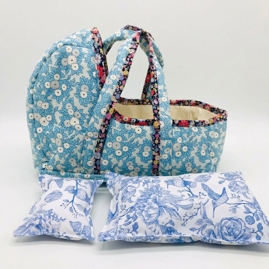 Cloth Carrier Dolls Basket Set with Blanket and Pillow