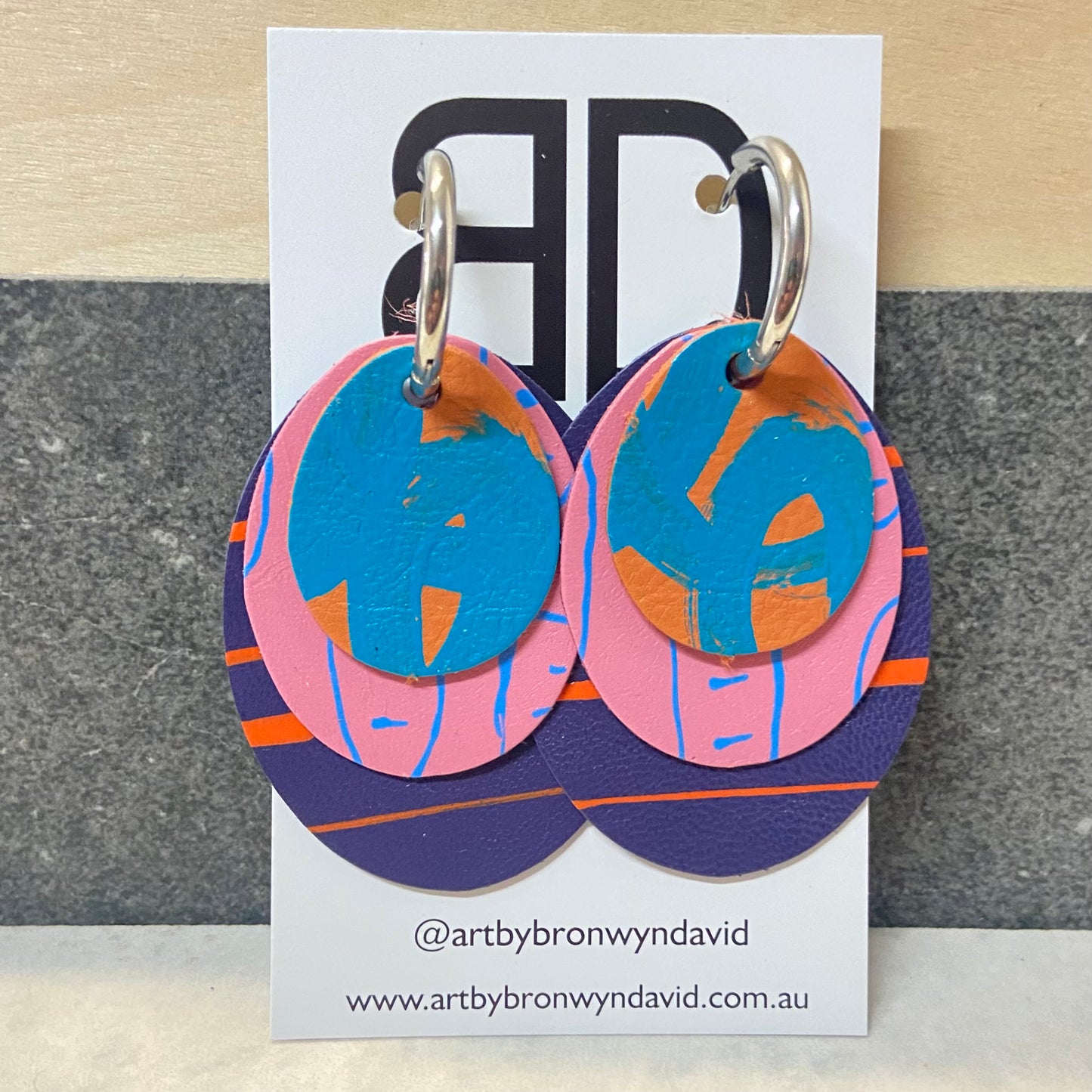 Hand painted leather bold statement earrings - Interchangeable Huggies