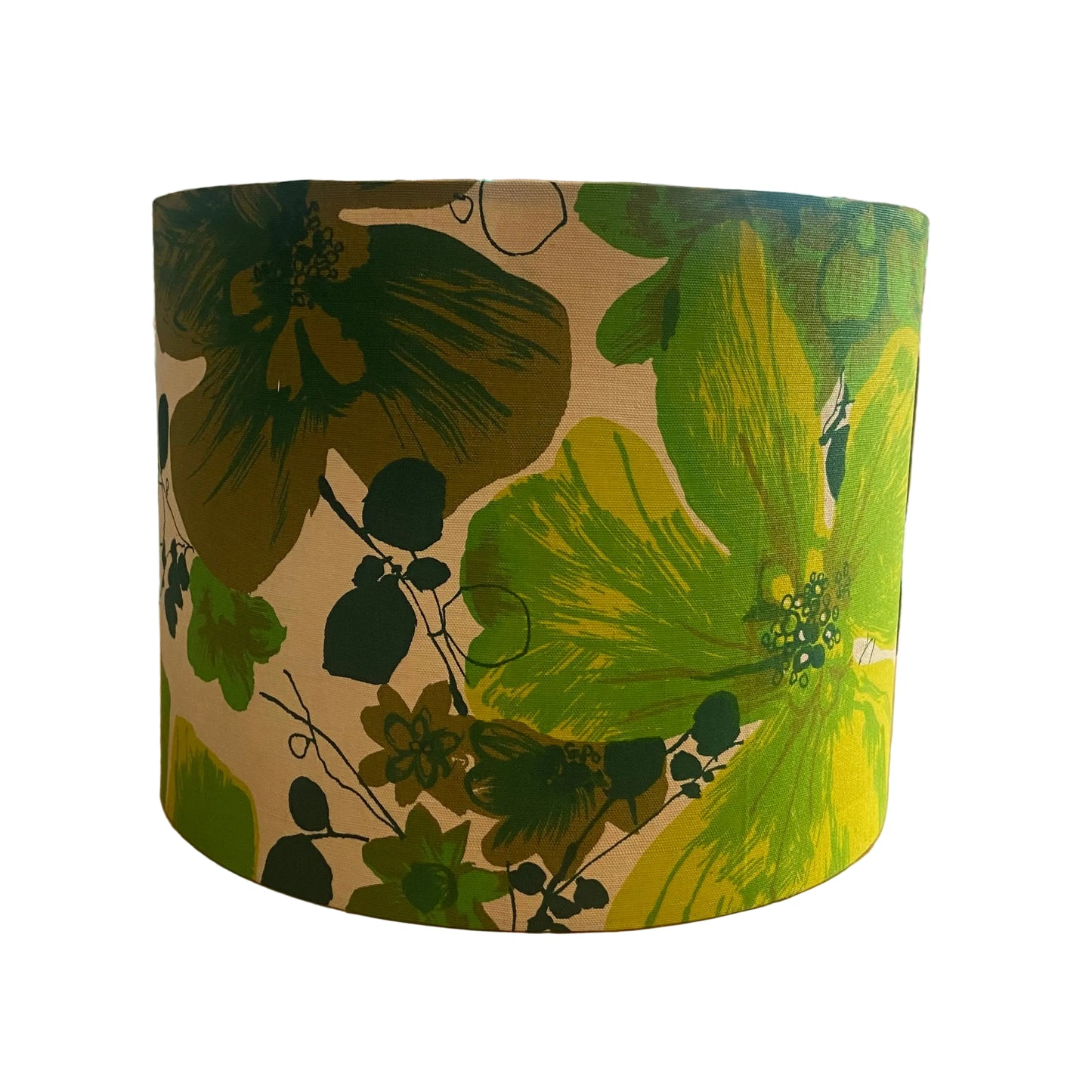 MCM Copper & Cream Ceramic Table Lamp with Vintage Green Floral Shade