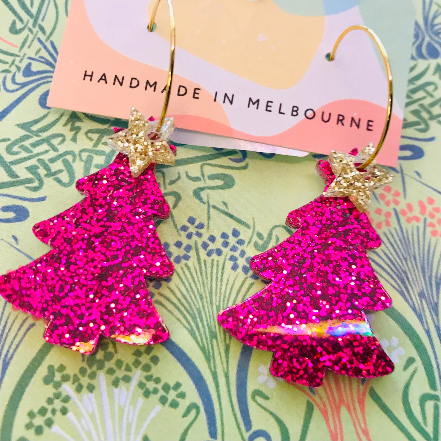 Novelty Acrylic Earrings - Christmas Tree Hoops