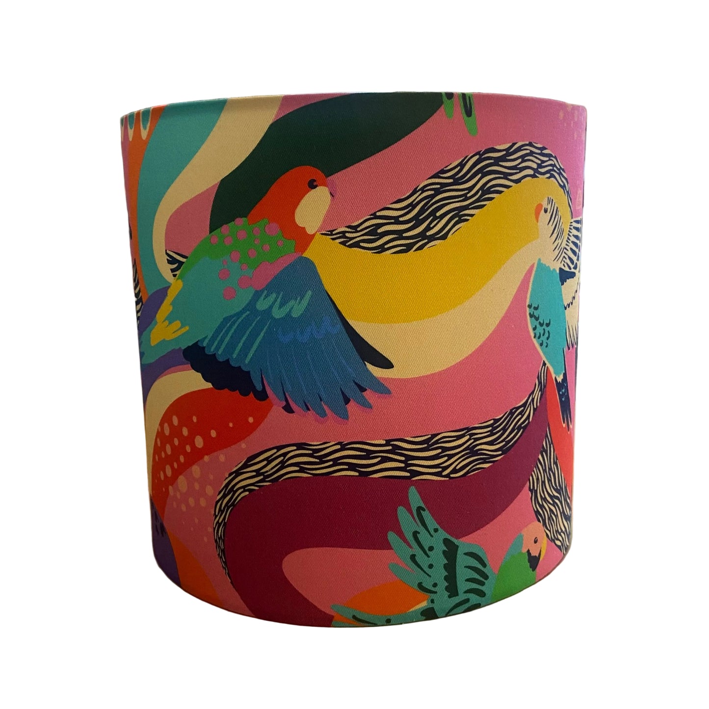 Teal Ceramic Angular Table Lamp with Rainbow Parrots Shade (pair available)