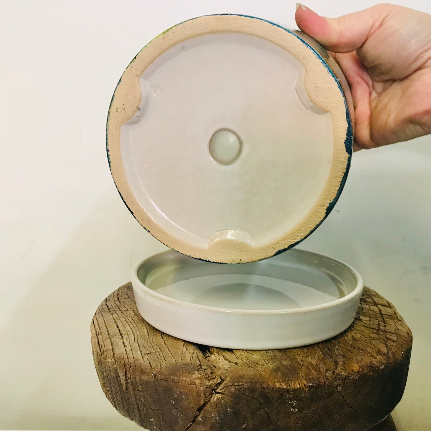 Alcohol Ink planter pot with tray - Sea Mist