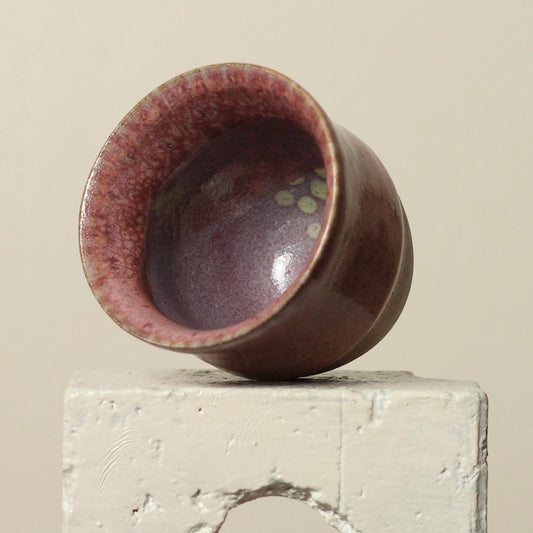 Handcrafted Pottery Espresso Cup - Pink White with Purple Inside Yellow Dots (125ml)
