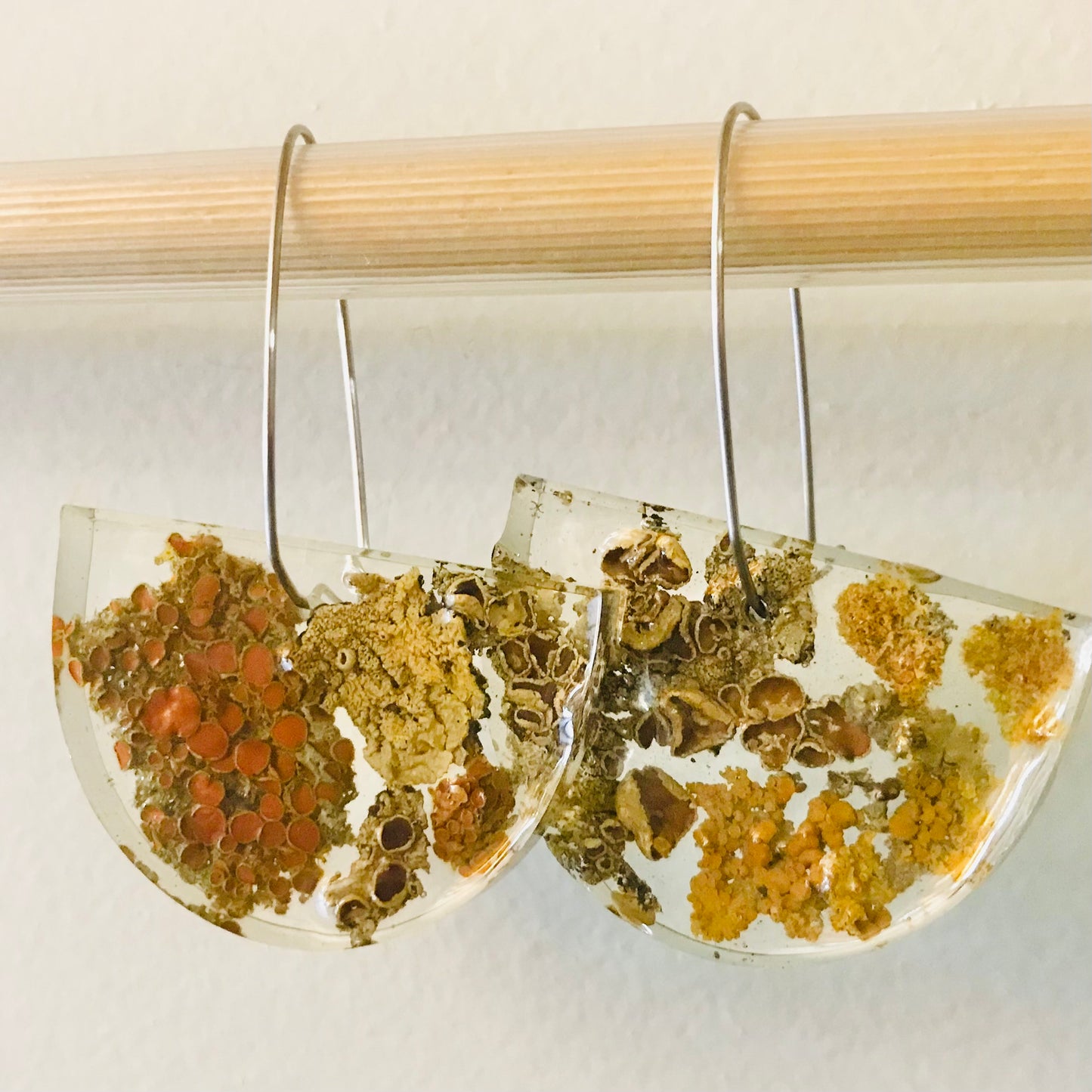Clear Resin Lichen & Metal Shaving Earrings (large)